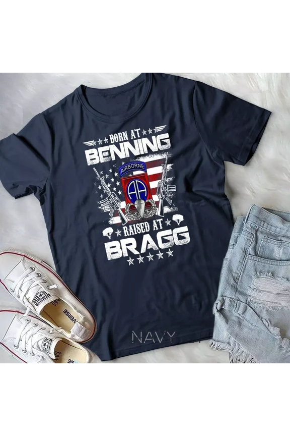82nd Airborne Division, Born at Benning Raised at Bragg Veteran Design New Unisex T-Shirt
