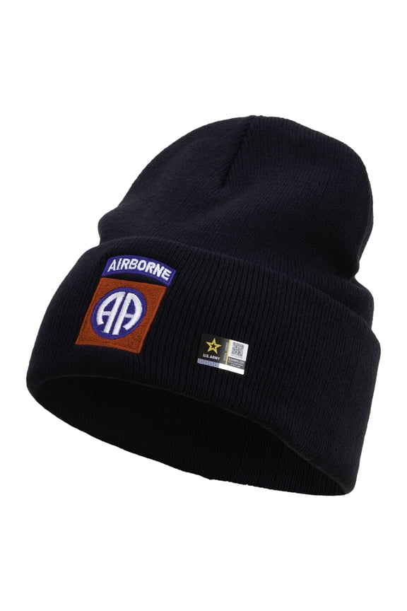 82nd Airborne Military Embroidered 12 Inch Long Knitted Beanie - Navy OSFM