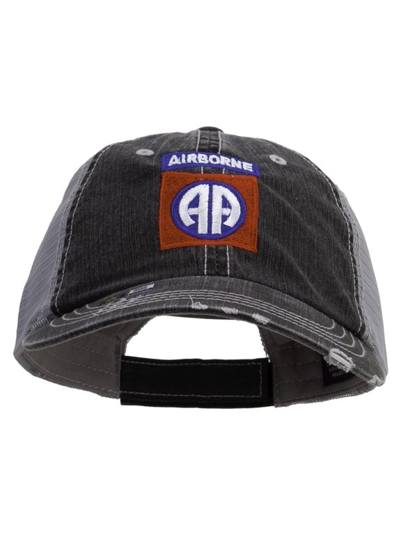 82nd Airborne Military Embroidered Pigment Dyed Cotton Cap - Black OSFM