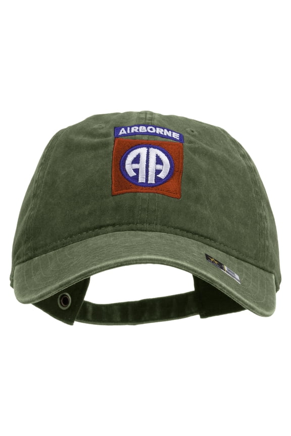 82nd Airborne Military Embroidered Washed Solid Pigment Dyed Cotton Twill Brass Buckle Cap - Olive OSFM