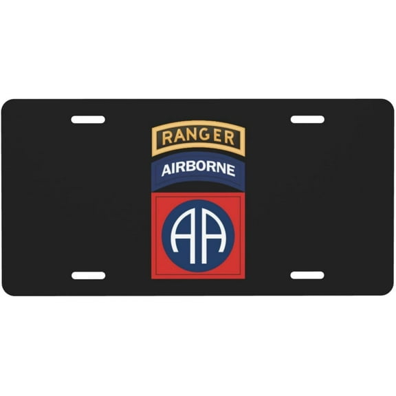 82nd Airborne with Ranger License Plate 6" x 12" Aluminum Decorative Front License Plates Metal Car Plate Novelty Vanity Tag Cover with 4 Holes Car Decor Accessory