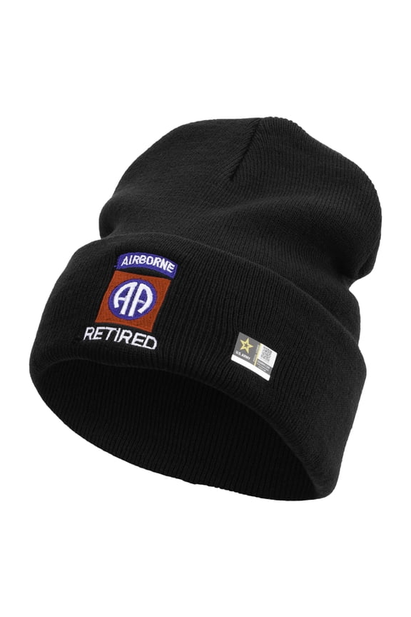 82nd Airborne Retired Embroidered 12 Inch Long Knitted Beanie - Black OSFM