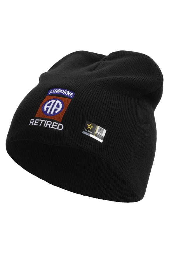 82nd Airborne Retired Embroidered 8 Inch Knitted Short Beanie - Black OSFM