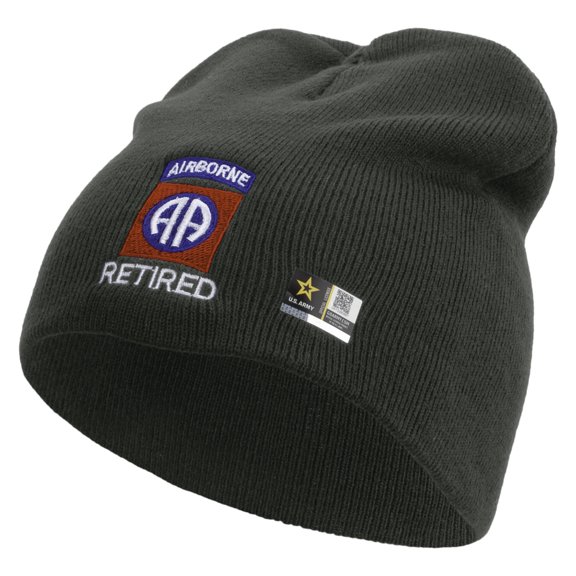 82nd Airborne Retired Embroidered 8 Inch Knitted Short Beanie - DK Grey OSFM