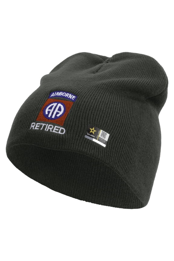 82nd Airborne Retired Embroidered 8 Inch Knitted Short Beanie - DK Grey OSFM