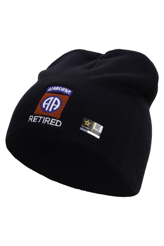 82nd Airborne Retired Embroidered 8 Inch Knitted Short Beanie - Navy OSFM