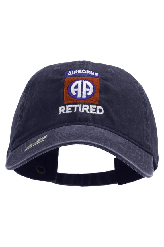 82nd Airborne Retired Embroidered Washed Solid Pigment Dyed Cotton Twill Brass Buckle Cap - Navy OSFM