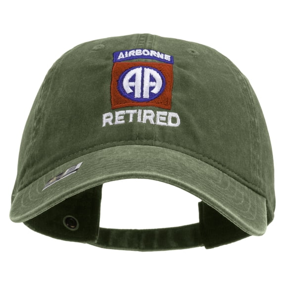 82nd Airborne Retired Embroidered Washed Solid Pigment Dyed Cotton Twill Brass Buckle Cap - Olive OSFM
