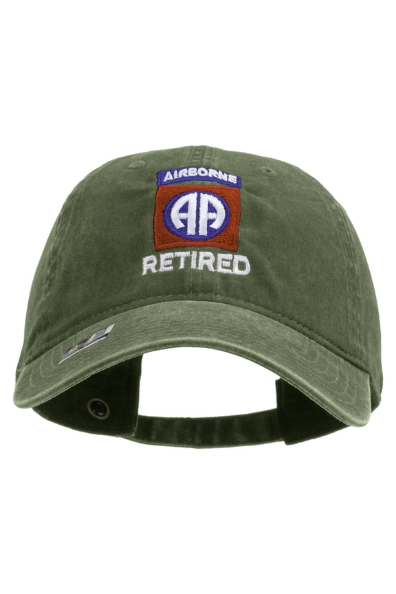 82nd Airborne Retired Embroidered Washed Solid Pigment Dyed Cotton Twill Brass Buckle Cap - Olive OSFM