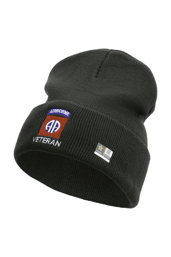 82nd Airborne Veteran Embroidered 12 Inch Long Knitted Beanie - DK Grey OSFM