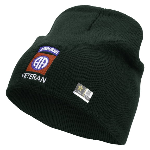 82nd Airborne Veteran Embroidered 8 Inch Knitted Short Beanie - DK Green OSFM