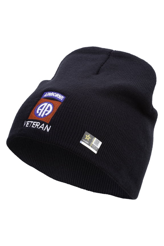 82nd Airborne Veteran Embroidered 8 Inch Knitted Short Beanie - Navy OSFM