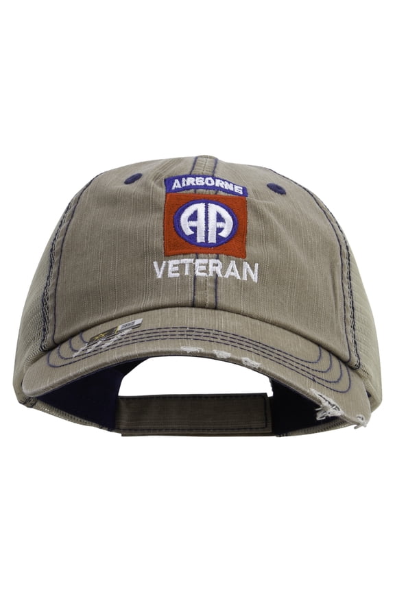 82nd Airborne Veteran Embroidered Low Profile Special Cotton Mesh Cap - Khaki OSFM