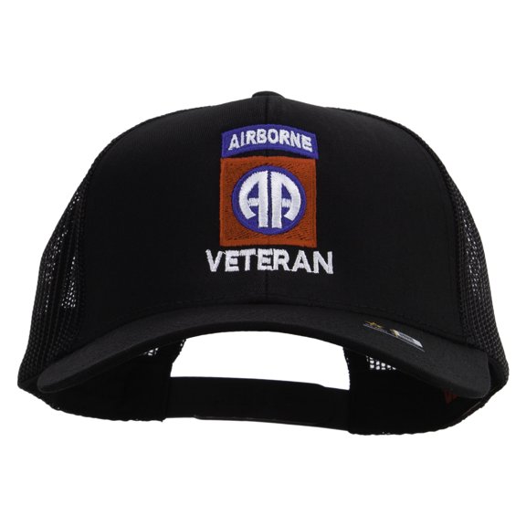 82nd Airborne Veteran Embroidered Solid Cotton Twill Mesh Prostyle Cap - Black OSFM