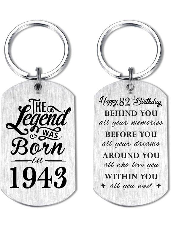 82nd Birthday Gifts for Men 1943, Happy 82nd Birthday Keychain, 82 Year Old Birthday Gifts for Women, The Legend was Born in 1943