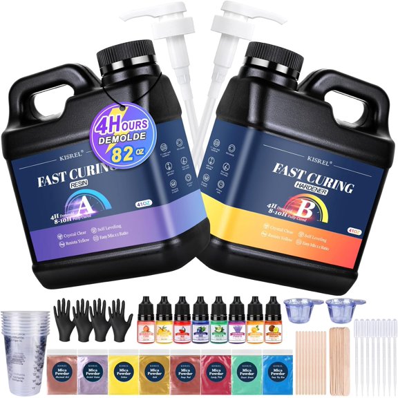 82oz Fast Cure Epoxy Resin, 4 Hour Mold Demold Quick Cure Resin, Crystal Clear and Bubble Free, Fast Drying Clear Resins