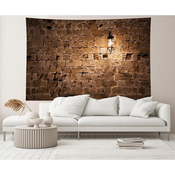 82x59 Inches Medieval Street Fortress Tapestry Ancient Brick Stone Wall Medieval Castle Wall with Old Light Lantern Background for Hanging Bedroom Living Room Dorm Decor