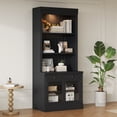 thumbnail image 1 of 83.4"Tall Bookshelf with LED Lighting, Modern Bookcase with 2 Glass Doors and 1 Drawer,Storage Bookcase with Open Shelves for Living Room,Home Office,Black, 1 of 9
