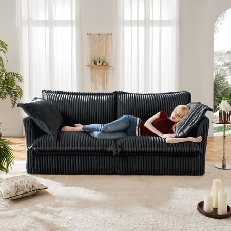 83.4" W Oversized Upholstered Corduroy Loveseat Sofa, 77" Wide Deep Seat Slipcovered Couch with Removable Washable Covers for Living Room or Apartment,Gray