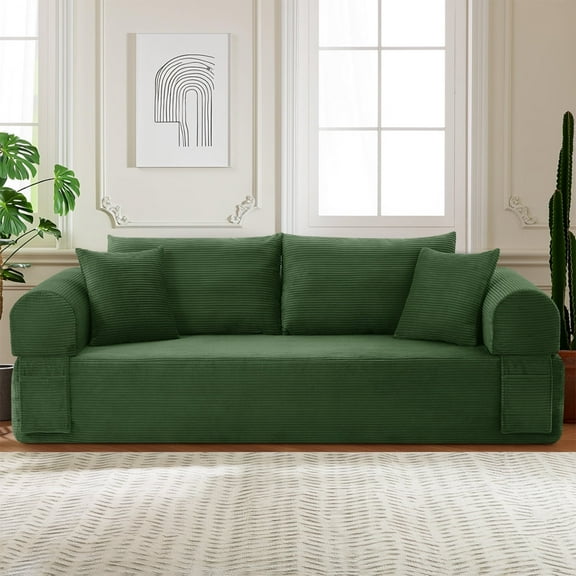 83.5" Convertible Folding Sofa Bed, Futon Sofa Bed with Pillow,Spring Cushions, No Assembly Required,Plush Corduroy(Green)