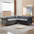 thumbnail image 1 of 83.5" L-Shaped Velvet Sofa, Atumon Oversized Corner Couch for Living Room, Solid Wood 5-Seater Corner Sofas with 3 Pillows for Bedroom, Apartment, Office, Gray, 1 of 10