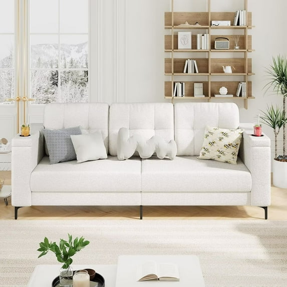 83.5" Loveseat Sofa, 3 Seat Sofa Couch with Storage Armrests,Cup Holders,Side Pockets, Mid Century Modern Living Room Furniture, Love Seat Couches for Living Room, Bedroom, Apartment, Loft