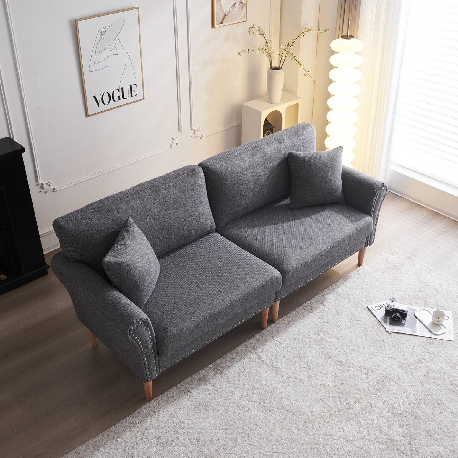83.5" Modern Loveseat Sofa, Upholstered Burlap Fabric 2-Seat Sofa Couch ...