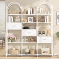 thumbnail image 1 of 83.5" Tall Arched Bookshelf, Triple Wide 6-Tier Large Open Book Shelf with 3 Drawers Storage, Etagere Bookcase with Display Shelf, Industrial Bookshelf with Metal Frame for Living Room, White, 1 of 10