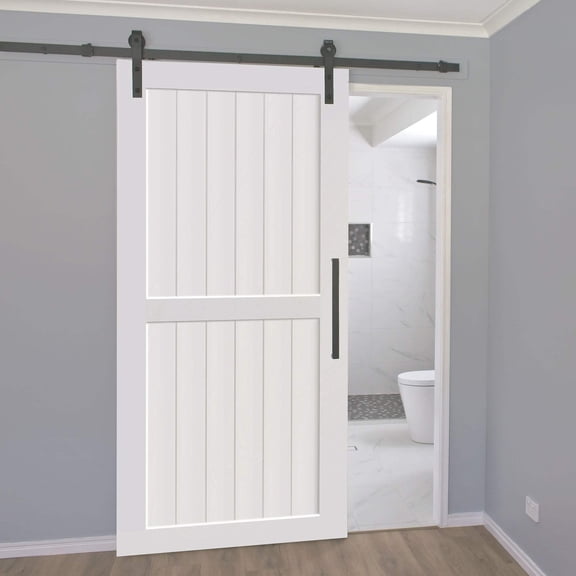 Kimberly Bay 2-Panel Solid Core White Wood Interior Barn Door
