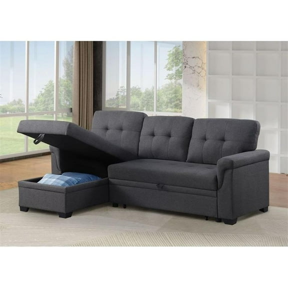 83.75" L-Shaped Linen Sleeper Sofa Reversible Pull Out Couch with Storage Chaise