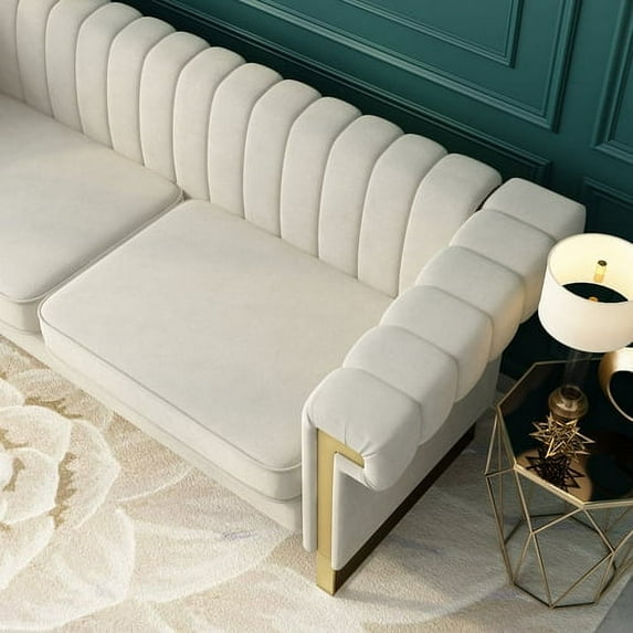 83.85" Chesterfield Sofa Couch, Vintage 3-Seater Sofa Bed Sofa Sleeper with Removable Cushions, Modern Tufted Upholstered Accent Sofa for Living Room, Bedroom, 750lbs Capacity, Beige