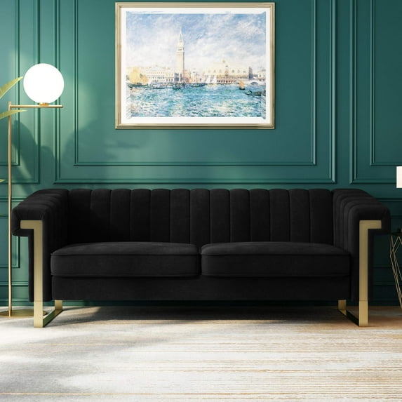 83.85" Chesterfield Sofa Couch, Vintage 3-Seater Sofa Bed Sofa Sleeper with Removable Cushions, Modern Tufted Upholstered Accent Sofa for Living Room, Bedroom, 750lbs Capacity, Black