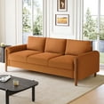 thumbnail image 1 of 83.86" 3-Seater Sofa, Curved Armrest with Integrated Solid Wood Legs, Teddy Velvet Fabric, High Weight Capacity (250 lbs/seat), Durable Solid Wood Frame,Orange, 1 of 3