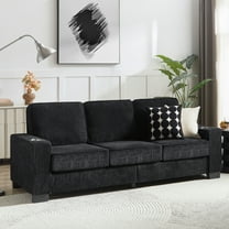 83.86" Modern Sofa Couches for Living Room, 3 Seater Corduroy Fabric Deep Seat Sofa with Upholstered Cushion, Comfy Sofa Couch for Small Space, Apartment, Black