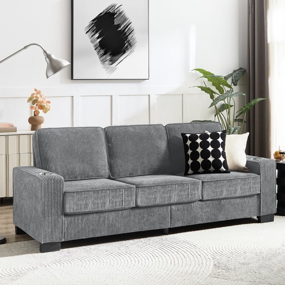 Gray Corduroy 3 - Seater Compressed Couch with Good Support / Perfect for Living Room, Enhances Comfort