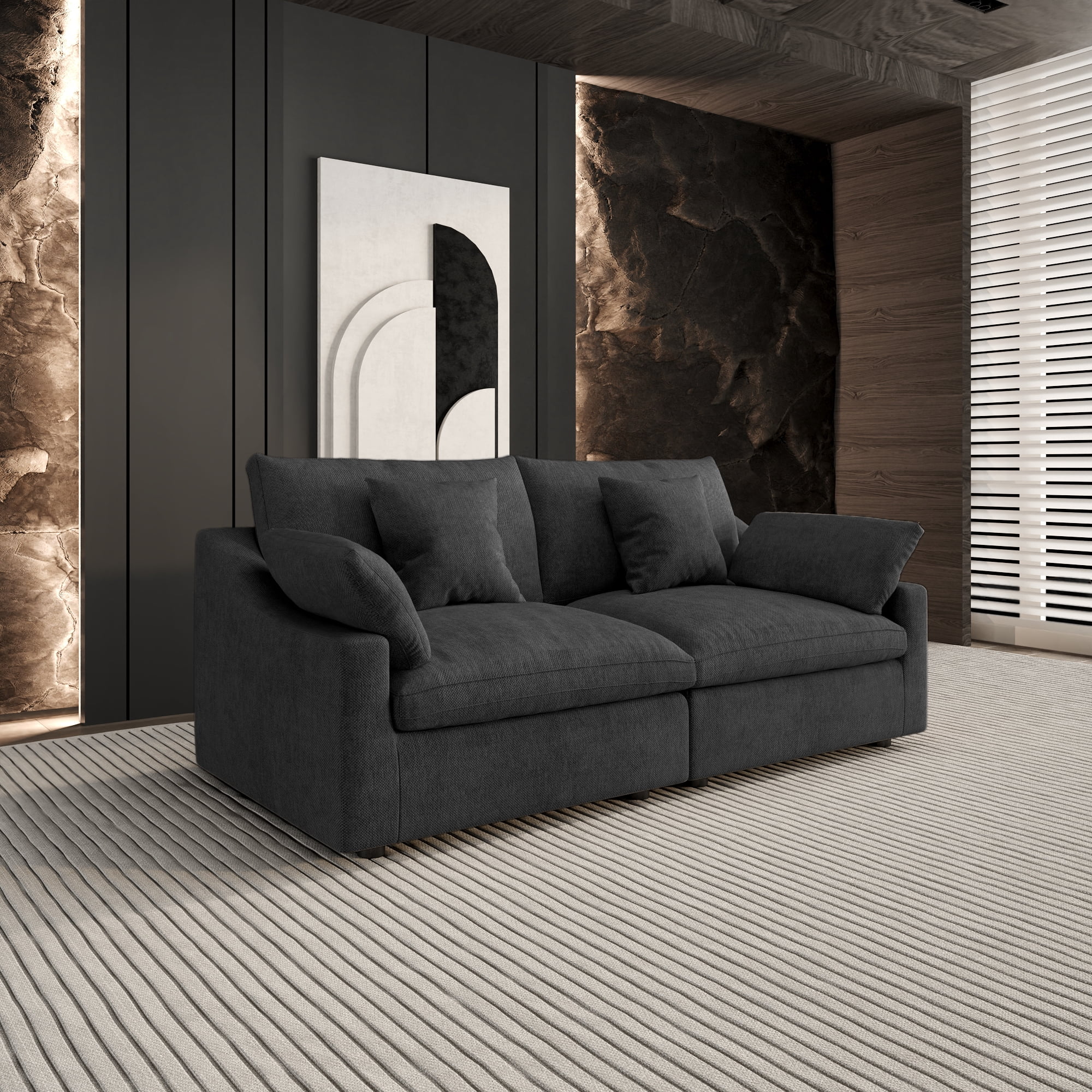 83" Cloud Couch Sectional for Living Room, Down Filled Love Seat Sofas,Convertible Couch, Black