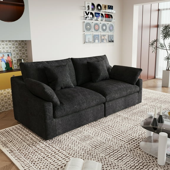 83" Cloud Couch Sectional for Living Room, Down Filled Love Seat Sofas,Convertible Couch, Black
