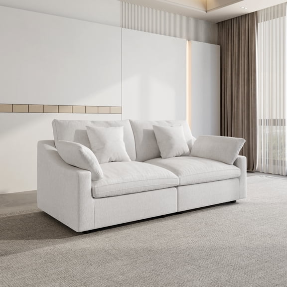83" Cloud Couch Sectional for Living Room, Down Filled Love Seat Sofas,Convertible Couch, White