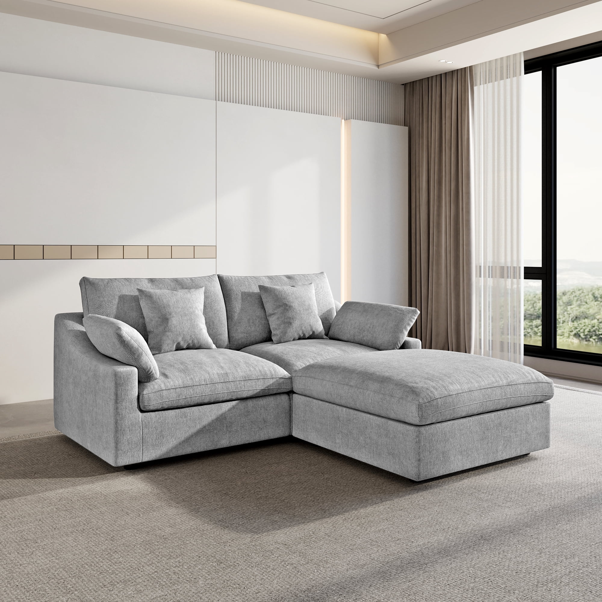 83" Cloud Couch Sectional for Living Room, L Shaped Sofas with Ottoman, Convertible Couch, Gray