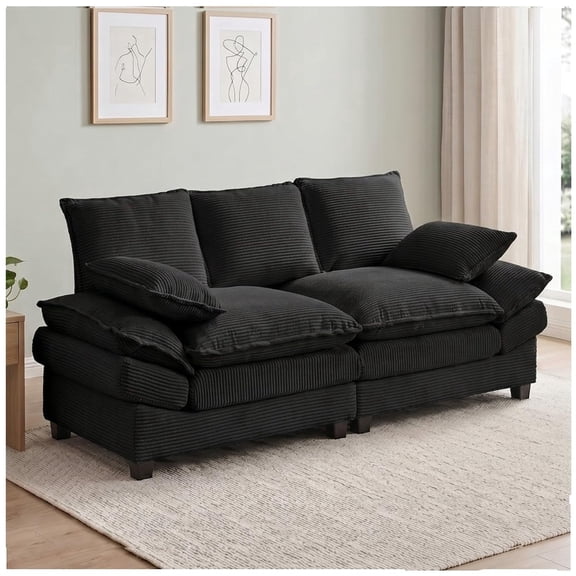 83" Cloud Loveseat Sofa, Comfy Corduroy Couch Deep Seat Double Cushion, 800 LBS 2-3 Seater Love Seat for Living Room Bedroom Apartment Office Small Space, Gray