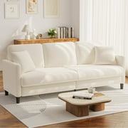 83 Comfortable Upholstered Sofa, 3 Seater Couch for Living Room, Neche Big Loveseat with Extra Deep Seats , 2 Pillows, Beige White