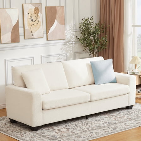 83" Couch for Living Room, Comfy Sofa with Deep Seat, Modern Sofa with Wide Armrest, Removable Cover, Teddy Fleece 3 Seater Couch for Bedroom, Small Space, Apartment, Home Office