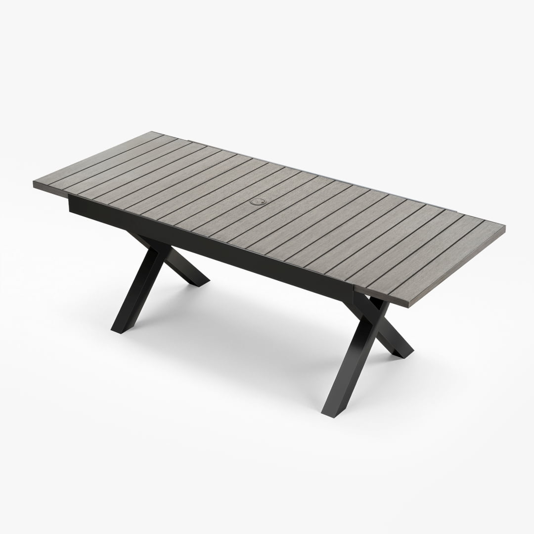 83" Expandable Outdoor Dining Table for 6-8 Person, Aluminum Sturdy Frame with Umbrella Hole, Limed Oak