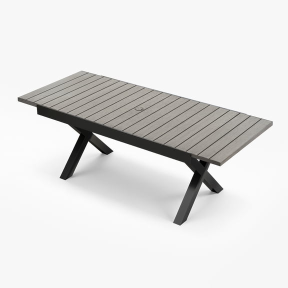 83" Expandable Outdoor Dining Table for 6-8 Person, Aluminum Sturdy Frame with Umbrella Hole, Limed Oak