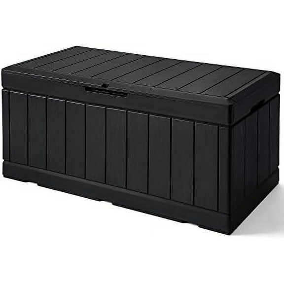 83 Gallon Storage Box Outdoor Waterproof Large Resin Deck Box Storage Bench Lockable Storage Container for Outdoor Cushions, Garden Tools and Pool Supplies (Black)$$Garden &