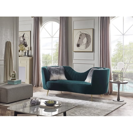 83" Green Two Person Curved Metal Legs Sofa Chaise