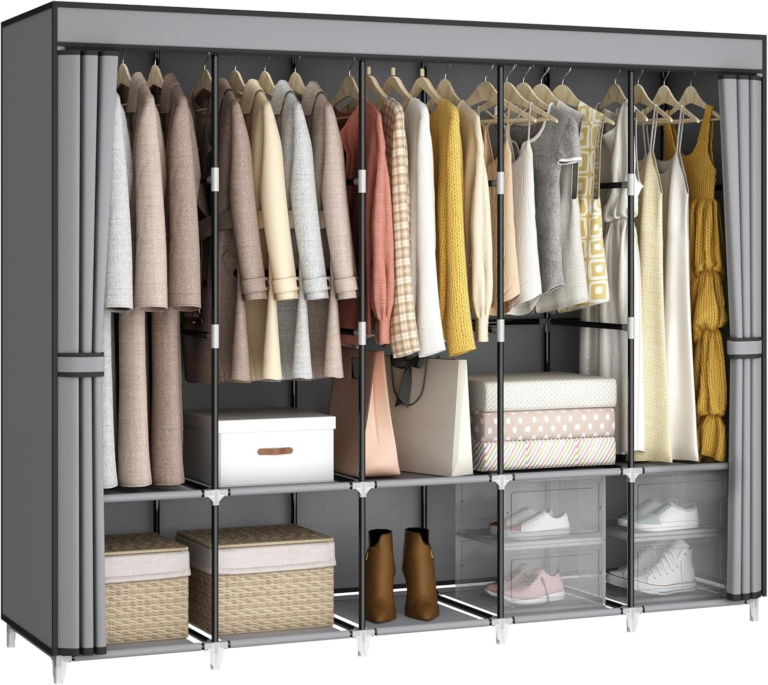 83 Inch Wide Portable Closet Wardrobe, Clothes Storage Rack Organizer
