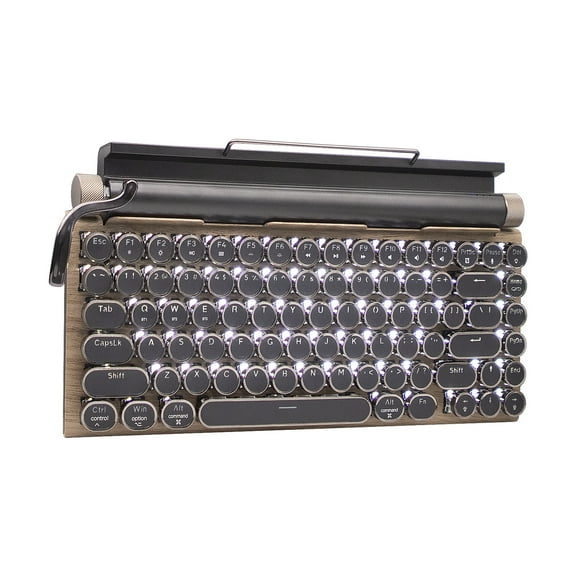 83 - Key Retro Dot Typewriter Mechanical Keyboard for Phone, Tablet, Laptop & Desktop - Wired/Bluetooth Mode (Wood Color)