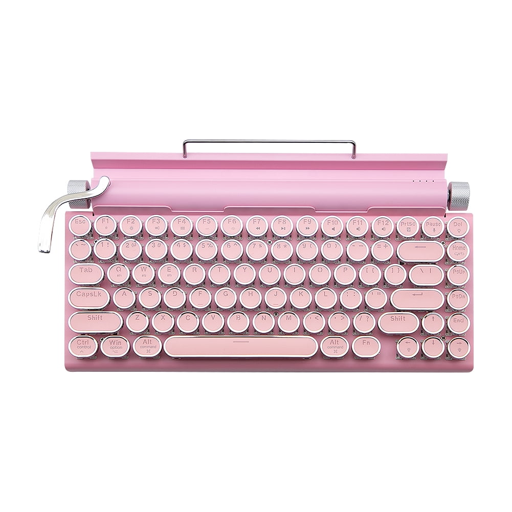 83-Key Retro Mechanical Keyboard,Dot Typewriter Mechanical Wireless Bluetooth Keyboard, For Smart Phone, Tablet Laptop/Desktop, Gaming Mechanical Keyboard with Wired/Bluetooth Mode (Pink)