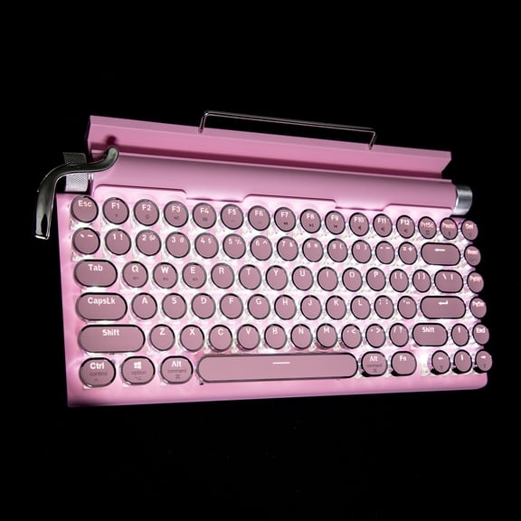 ITIGOITIE 83-Key Retro Mechanical Typewriter, Backlit Keys, Bluetooth Wireless, Ergonomic Keyboards, with USB Cable, Pink, New, 83 Count